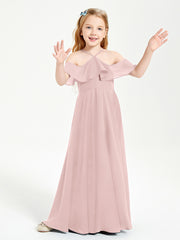 Robes de Demoiselle d'Honneur Junior Longues à Hors de l'Épaule Rose Poudré