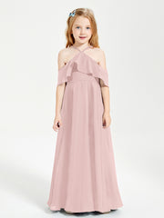 Robes de Demoiselle d'Honneur Junior Longues à Hors de l'Épaule Rose Poudré