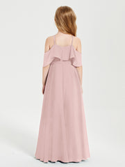 Robes de Demoiselle d'Honneur Junior Longues à Hors de l'Épaule Rose Poudré