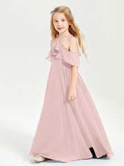 Robes de Demoiselle d'Honneur Junior Longues à Hors de l'Épaule Rose Poudré