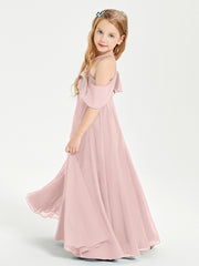 Robes de Demoiselle d'Honneur Junior Longues à Hors de l'Épaule Rose Poudré