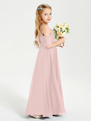 Robes de Demoiselle d'Honneur Junior Longues à Hors de l'Épaule Rose Poudré