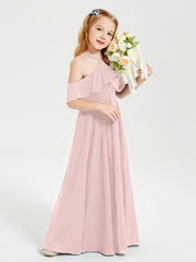 Robes de Demoiselle d'Honneur Junior Longues à Hors de l'Épaule Rose Poudré