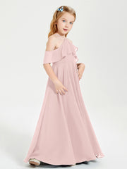 Robes de Demoiselle d'Honneur Junior Longues à Hors de l'Épaule Rose Poudré