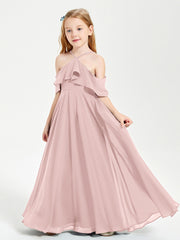 Robes de Demoiselle d'Honneur Junior Longues à Hors de l'Épaule Rose Poudré