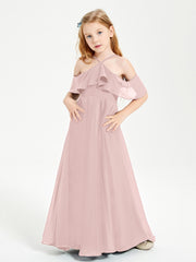 Robes de Demoiselle d'Honneur Junior Longues à Hors de l'Épaule Rose Poudré