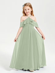 Robes de Demoiselle d'Honneur Junior Longues à Hors de l'Épaule Sauge Poudrée