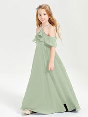 Robes de Demoiselle d'Honneur Junior Longues à Hors de l'Épaule Sauge Poudrée