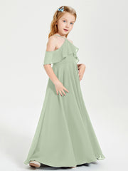 Robes de Demoiselle d'Honneur Junior Longues à Hors de l'Épaule Sauge Poudrée