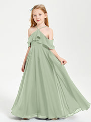 Robes de Demoiselle d'Honneur Junior Longues à Hors de l'Épaule Sauge Poudrée