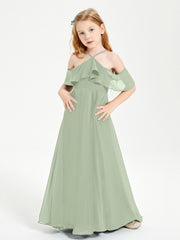 Robes de Demoiselle d'Honneur Junior Longues à Hors de l'Épaule Sauge Poudrée