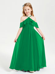 Robes de Demoiselle d'Honneur Junior Longues à Hors de l'Épaule Emeraude