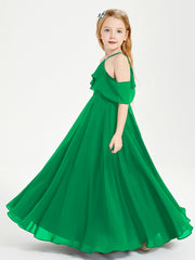 Robes de Demoiselle d'Honneur Junior Longues à Hors de l'Épaule Emeraude