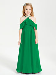 Robes de Demoiselle d'Honneur Junior Longues à Hors de l'Épaule Emeraude