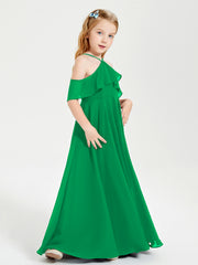 Robes de Demoiselle d'Honneur Junior Longues à Hors de l'Épaule Emeraude