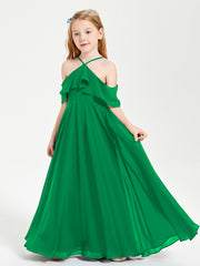 Robes de Demoiselle d'Honneur Junior Longues à Hors de l'Épaule Emeraude