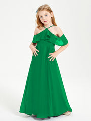 Robes de Demoiselle d'Honneur Junior Longues à Hors de l'Épaule Emeraude