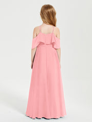 Robes de Demoiselle d'Honneur Junior Longues à Hors de l'Épaule Flamant
