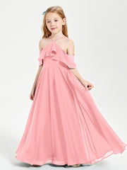 Robes de Demoiselle d'Honneur Junior Longues à Hors de l'Épaule Flamant