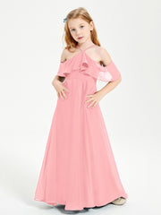 Robes de Demoiselle d'Honneur Junior Longues à Hors de l'Épaule Flamant