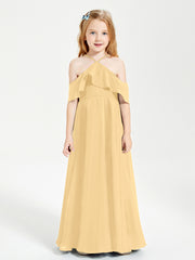 Robes de Demoiselle d'Honneur Junior Longues à Hors de l'Épaule Or