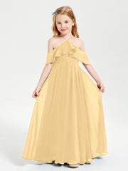 Robes de Demoiselle d'Honneur Junior Longues à Hors de l'Épaule Or