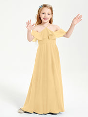 Robes de Demoiselle d'Honneur Junior Longues à Hors de l'Épaule Or