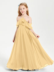 Robes de Demoiselle d'Honneur Junior Longues à Hors de l'Épaule Or