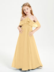 Robes de Demoiselle d'Honneur Junior Longues à Hors de l'Épaule Or