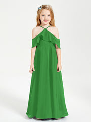 Robes de Demoiselle d'Honneur Junior Longues à Hors de l'Épaule Vert