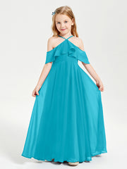 Robes de Demoiselle d'Honneur Junior Longues à Hors de l'Épaule Jade