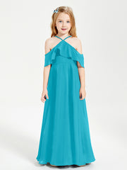 Robes de Demoiselle d'Honneur Junior Longues à Hors de l'Épaule Jade