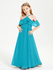 Robes de Demoiselle d'Honneur Junior Longues à Hors de l'Épaule Jade