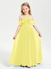 Robes de Demoiselle d'Honneur Junior Longues à Hors de l'Épaule Citron