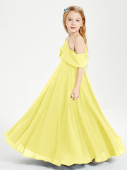 Robes de Demoiselle d'Honneur Junior Longues à Hors de l'Épaule Citron