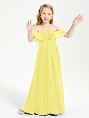 Robes de Demoiselle d'Honneur Junior Longues à Hors de l'Épaule Citron