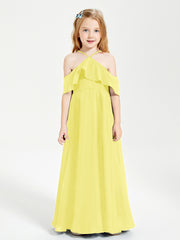 Robes de Demoiselle d'Honneur Junior Longues à Hors de l'Épaule Citron