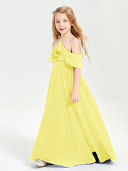 Robes de Demoiselle d'Honneur Junior Longues à Hors de l'Épaule Citron