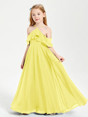 Robes de Demoiselle d'Honneur Junior Longues à Hors de l'Épaule Citron