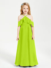 Robes de Demoiselle d'Honneur Junior Longues à Hors de l'Épaule Vert Citron