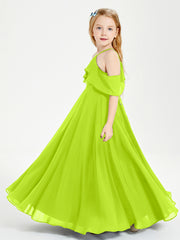Robes de Demoiselle d'Honneur Junior Longues à Hors de l'Épaule Vert Citron