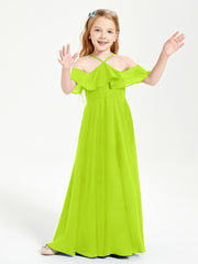 Robes de Demoiselle d'Honneur Junior Longues à Hors de l'Épaule Vert Citron