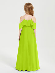 Robes de Demoiselle d'Honneur Junior Longues à Hors de l'Épaule Vert Citron