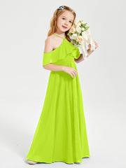 Robes de Demoiselle d'Honneur Junior Longues à Hors de l'Épaule Vert Citron