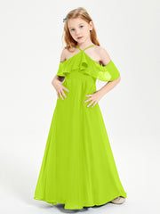 Robes de Demoiselle d'Honneur Junior Longues à Hors de l'Épaule Vert Citron