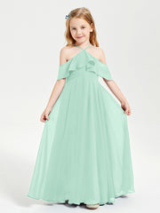 Robes de Demoiselle d'Honneur Junior Longues à Hors de l'Épaule Vert Menthe