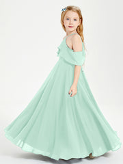 Robes de Demoiselle d'Honneur Junior Longues à Hors de l'Épaule Vert Menthe