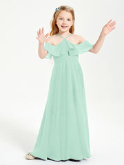 Robes de Demoiselle d'Honneur Junior Longues à Hors de l'Épaule Vert Menthe