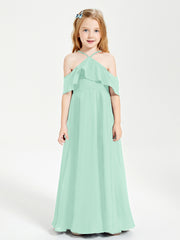 Robes de Demoiselle d'Honneur Junior Longues à Hors de l'Épaule Vert Menthe