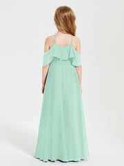 Robes de Demoiselle d'Honneur Junior Longues à Hors de l'Épaule Vert Menthe